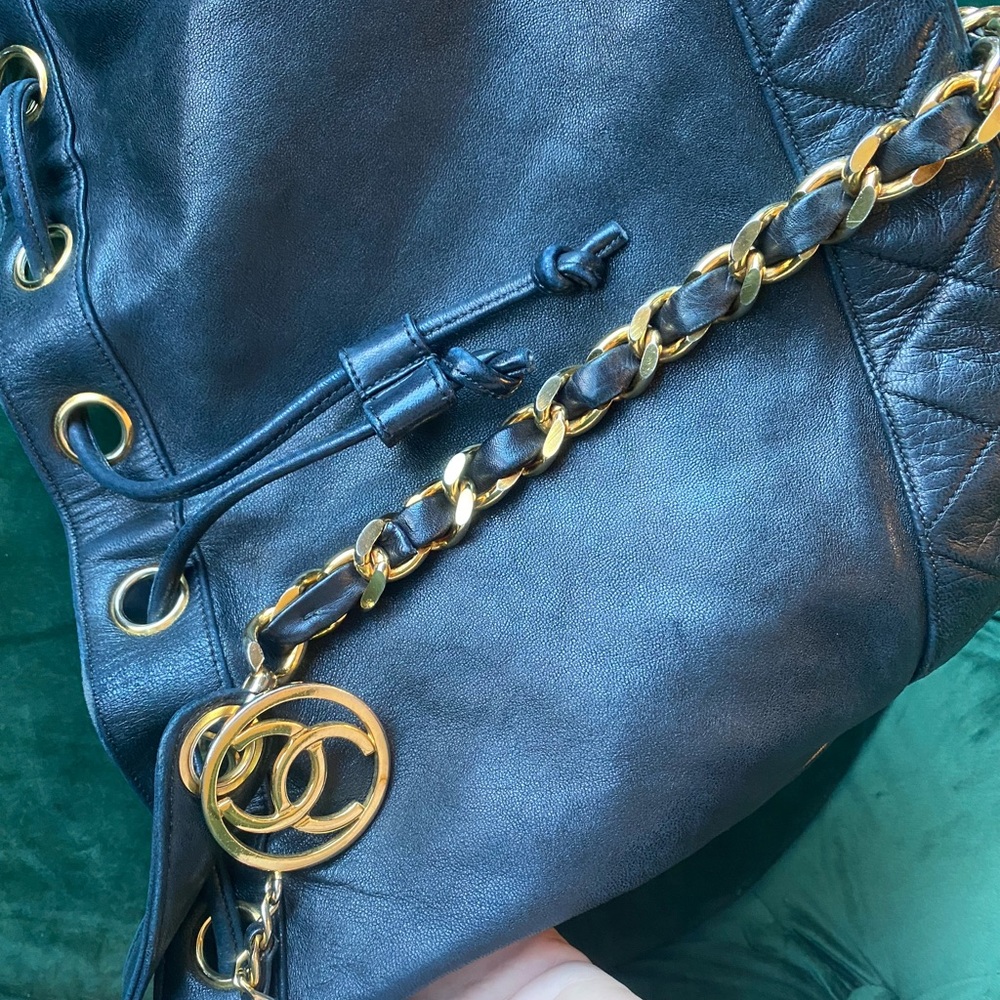Authentic Chanel Black Bucket Drawstring With Wal… - image 2
